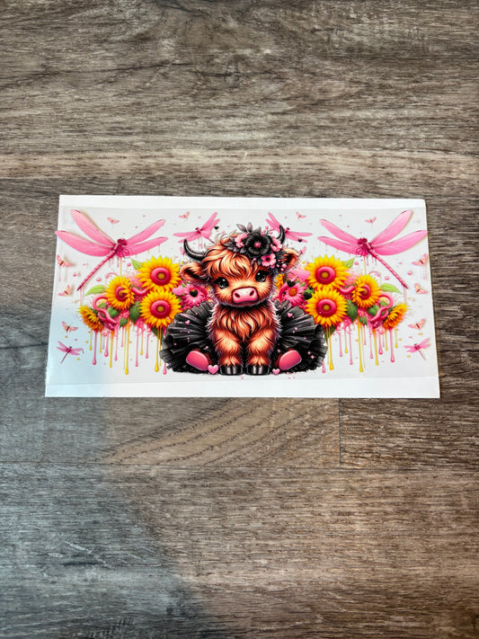 54a: Highland Cow Pink with Dragonflies