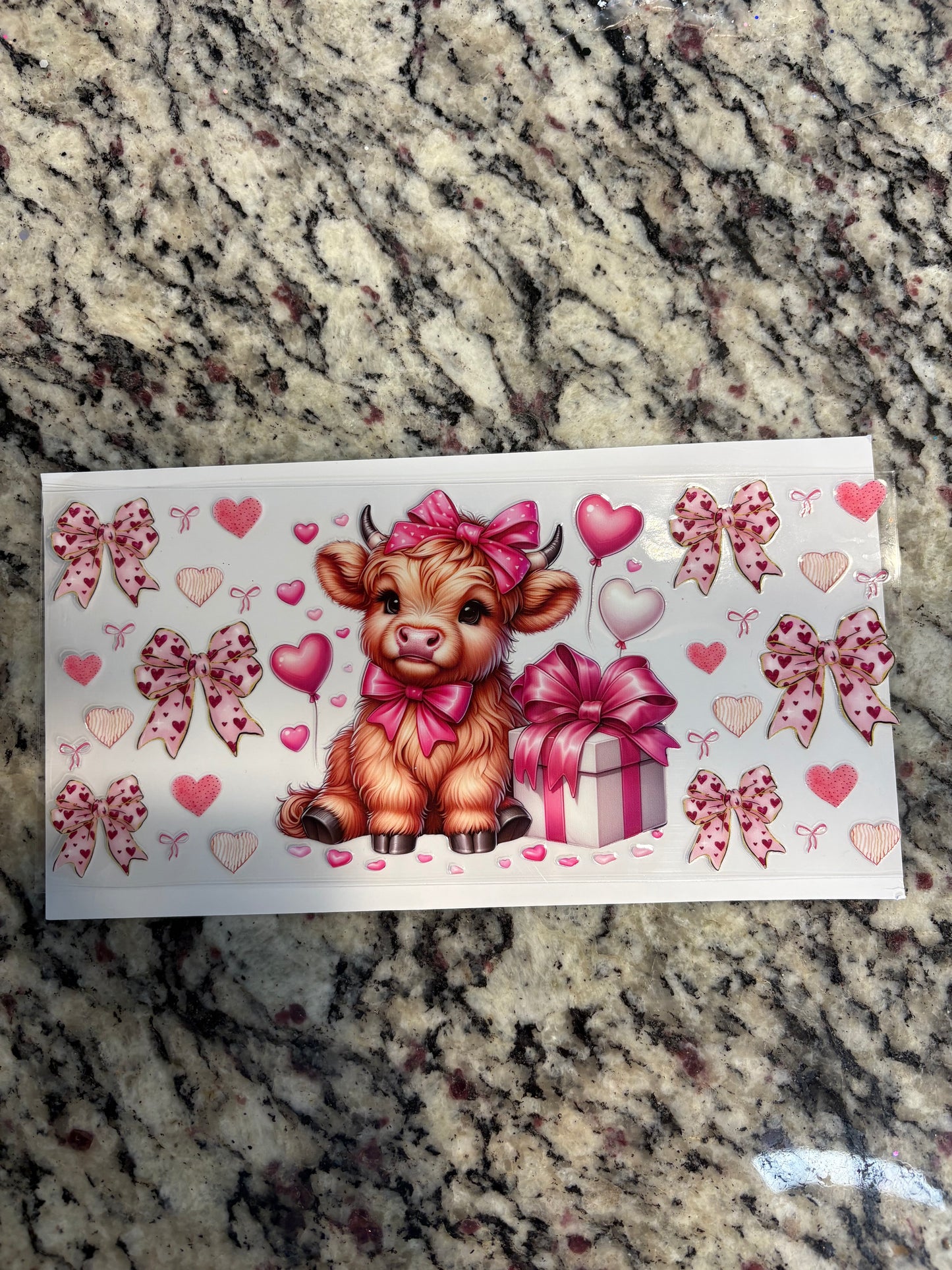 #203 Pink Bow & Heart Highland Cow